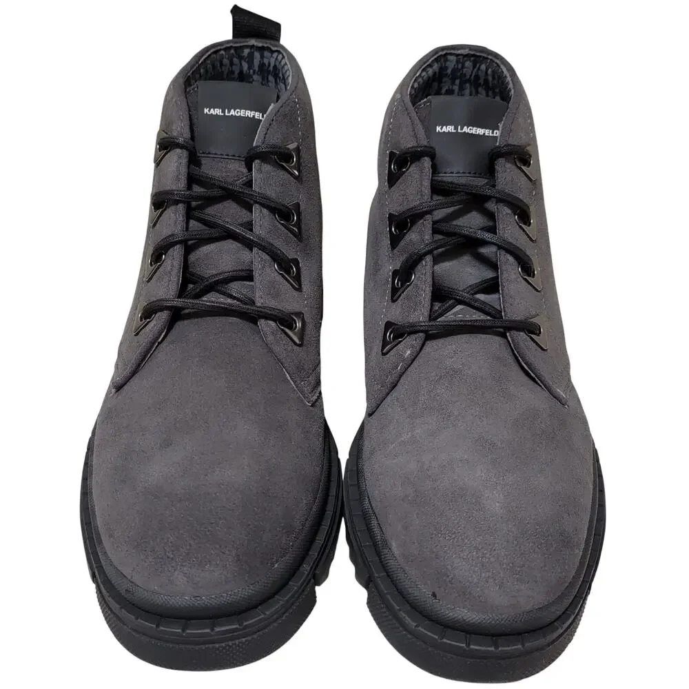 Karl Lagerfeld Men LF2B3017 Lug Sole Combat Boots Size US 9.5M Grey Suede